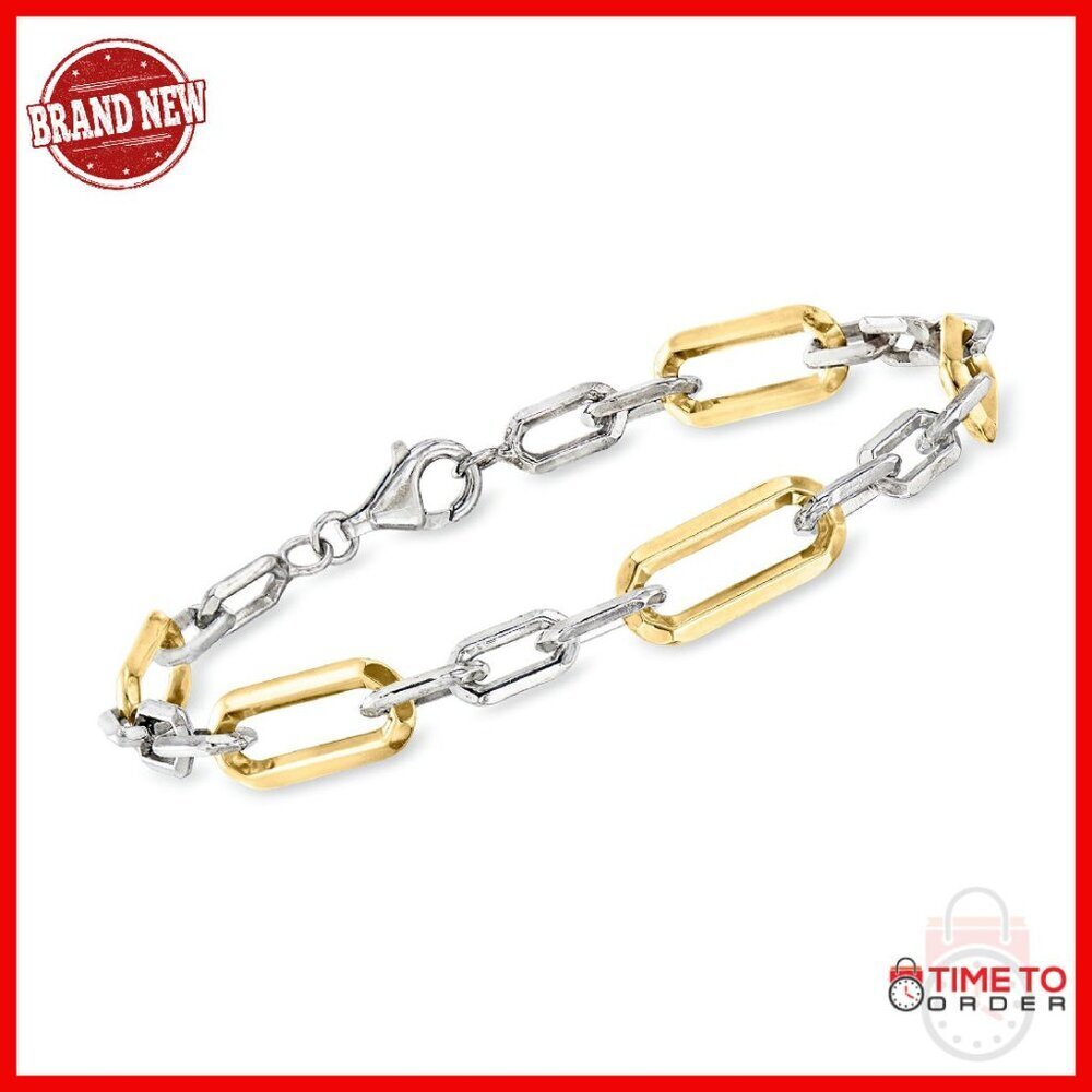 Sterling Silver Gold Overlay Paper Clip Link Bracelet 7 Inches